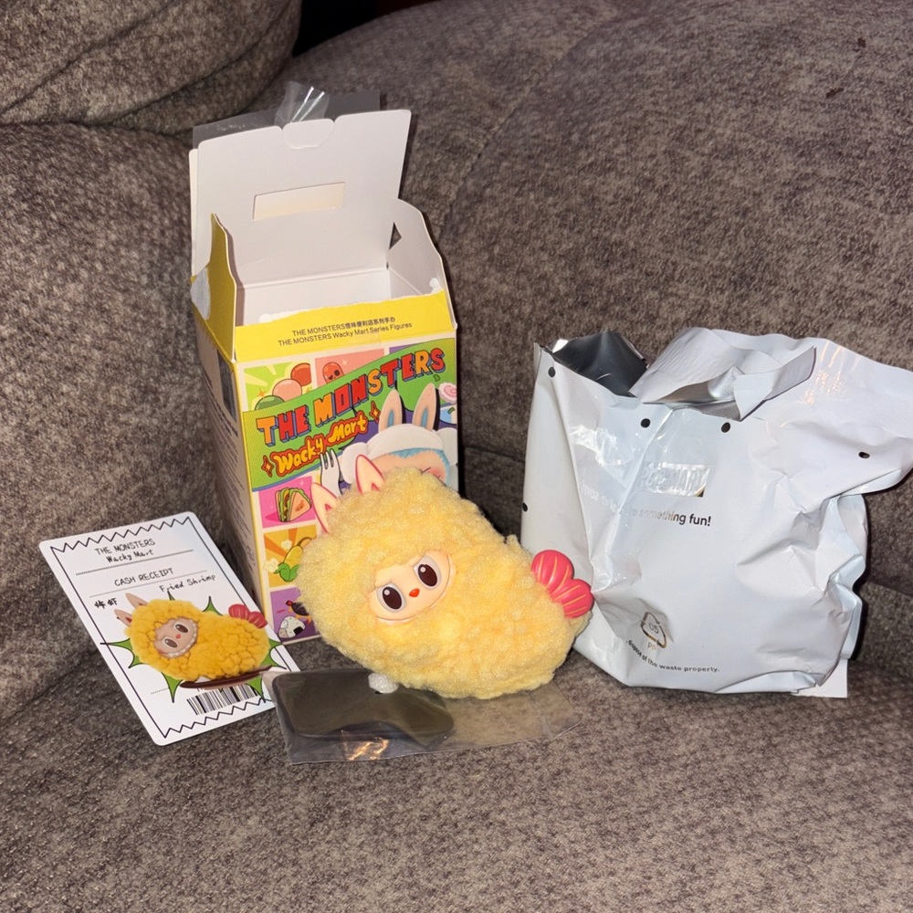 This is a Pop Mart The Monsters Wacky Mart Fried Shrimp plush toy. Authentic